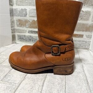 UGG Women's Leather Winter Boots Sherpa lined moto boots Sz 6